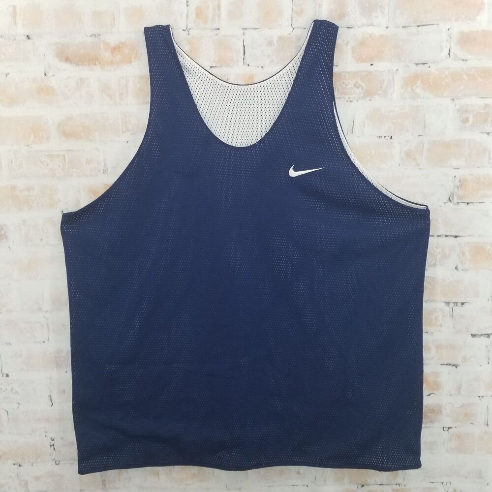 Vtg 90s Nike Swoosh Reversible Blue/White Basketball Practice Jersey Mesh XL